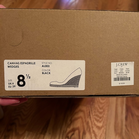 J. Crew Canvas Espadrille Wedges, Black, Size 8.5, Box included. - Picture 14 of 16